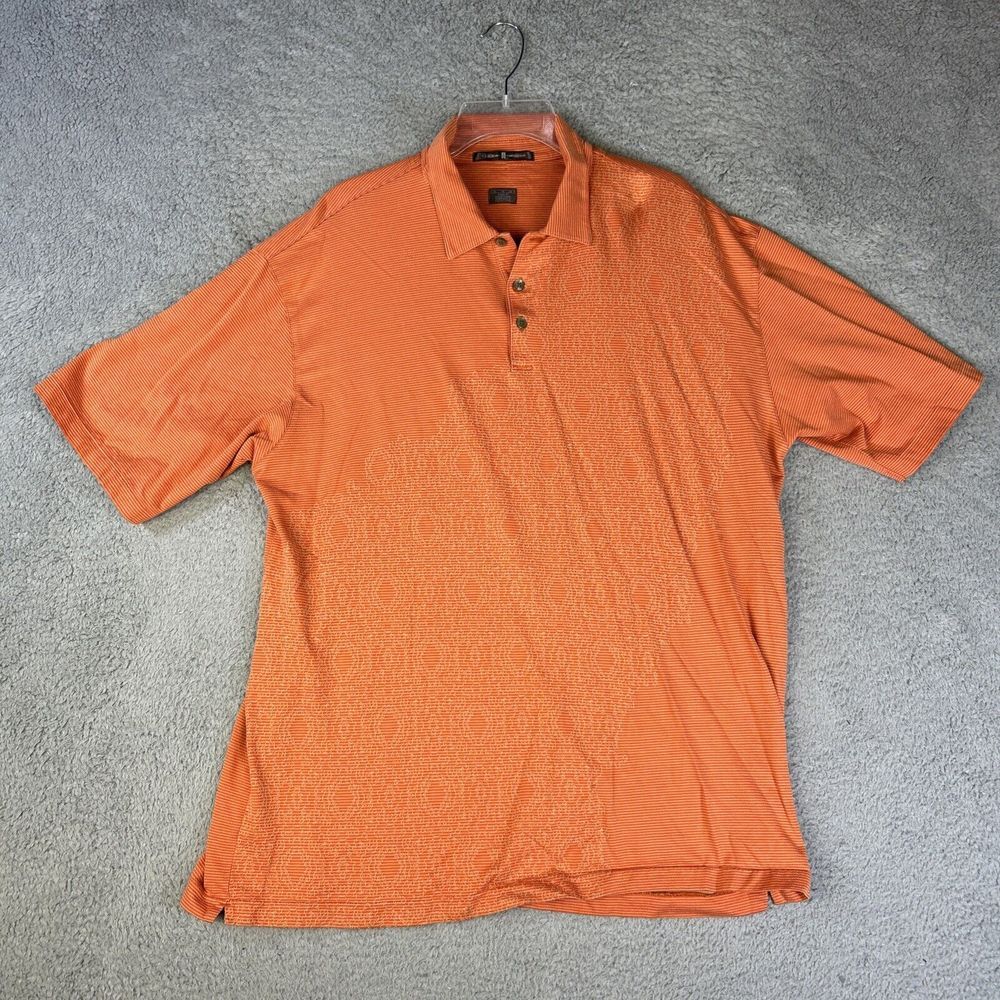 Tiger Woods Polo Shirt Men XL Orange Striped TW Golf Geometric Classic Preppy‎